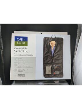 Open Story Convertible Garment Bag Water-Repellent Black Travel Case